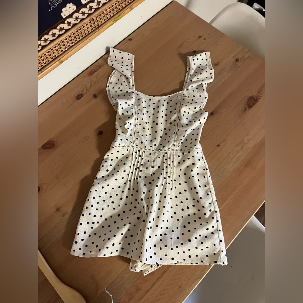 Amuse Societg Cream and Black Polka Dot Ruffle Romper